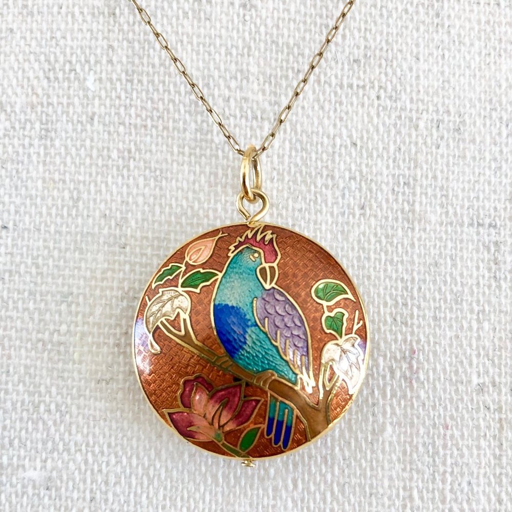Cloisonné pendant w/ VINTAGE 12K Gold-Filled chain